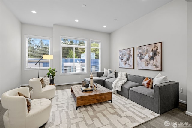 7629 NE 122nd Ct Unit 7, Kirkland, WA 98034 - living area featuring wood finished floors and recessed lighting