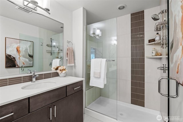 7629 NE 122nd Ct Unit 7, Kirkland, WA 98034 - full bath featuring vanity, a stall shower, and tasteful backsplash