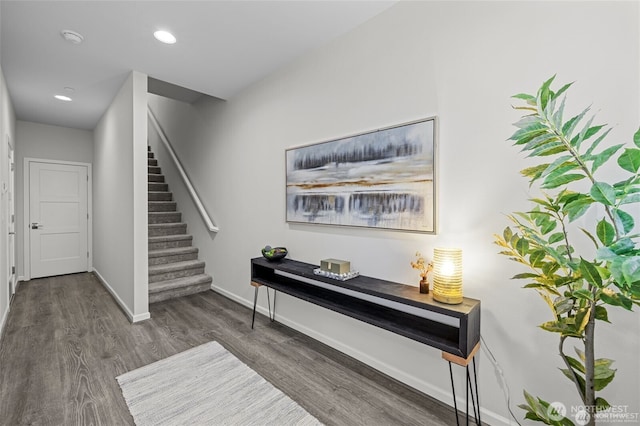 7629 NE 122nd Ct Unit 7, Kirkland, WA 98034 - entryway with stairway, wood finished floors, and recessed lighting