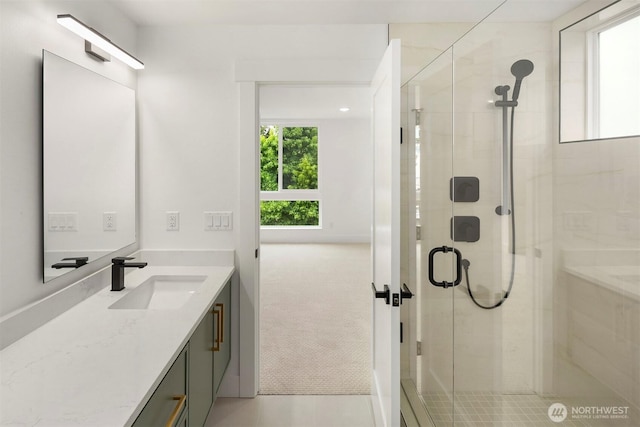727 18th Ave, Seattle, WA 98122 - full bath featuring vanity, a stall shower, and tile patterned flooring