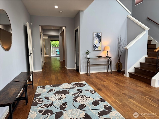 16486 SE 46th Ct, Bellevue, WA 98006 - corridor featuring wood finished floors, stairway, and recessed lighting