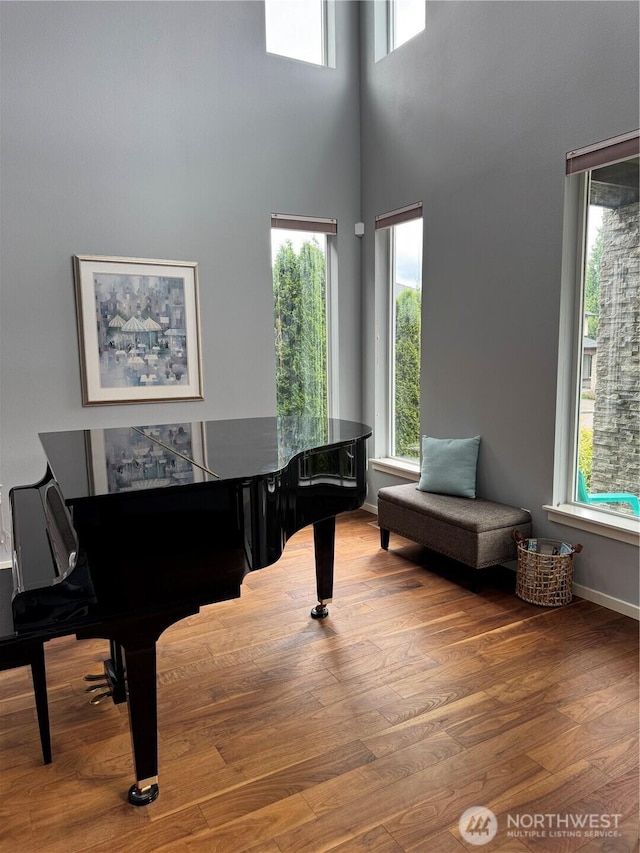16486 SE 46th Ct, Bellevue, WA 98006 - sitting room featuring wood finished floors, healthy amount of natural light, and a high ceiling