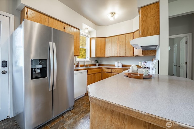 1609 Humboldt St, Bellingham, WA 98225 - kitchen with stainless steel fridge, dishwasher, exhaust hood, stone finish floors, and stove