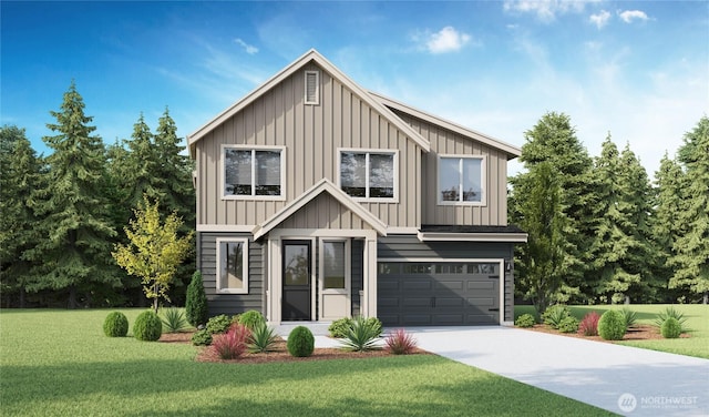 26800 NE 143rd Cir Unit 27, Duvall, WA 98019 - view of front facade featuring board and batten siding, a front yard, driveway, and a garage