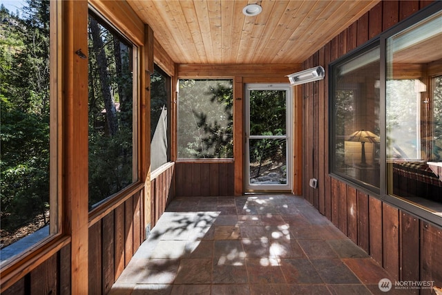 7189 Icicle Rd, Leavenworth, WA 98826 - unfurnished sunroom with wood walls, plenty of natural light, and wooden ceiling