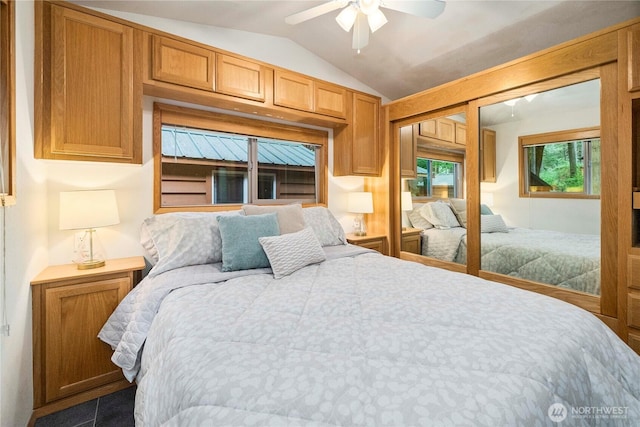 1546 Reservation Rd SE Unit 62, Olympia, WA 98513 - bedroom featuring lofted ceiling, a closet, and ceiling fan