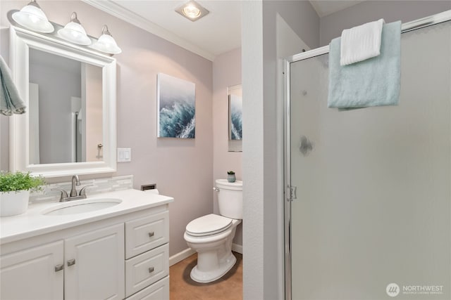 22315 6th Ave S Unit A109, Des Moines, WA 98198 - bathroom with a stall shower, vanity, and crown molding