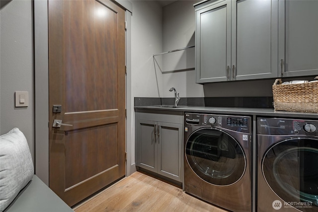 9424 Turnstone Ln Unit 29, Blaine, WA 98230 - washroom with cabinet space, light wood finished floors, and washing machine and clothes dryer