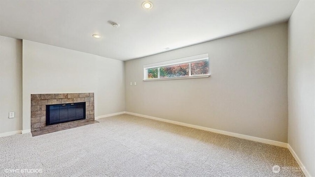 33700 33rd Pl SW, Federal Way, WA 98023 - unfurnished living room with carpet, a tile fireplace, and recessed lighting