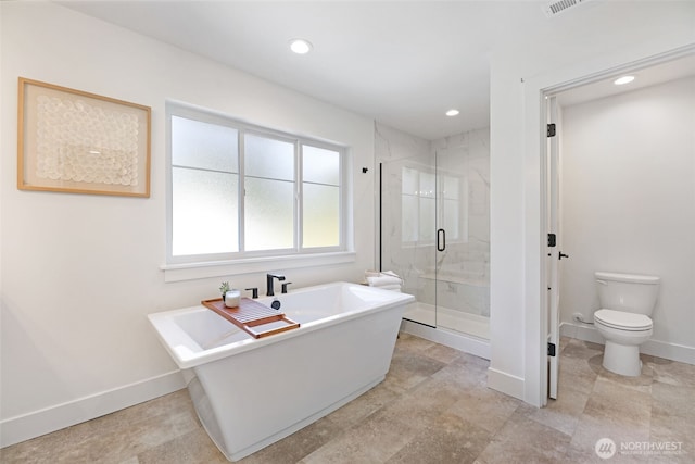 16806 62nd St SE, Snohomish, WA 98290 - full bathroom with a stall shower, a freestanding bath, and recessed lighting