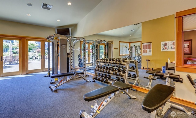 516 Darby Dr Unit 207, Bellingham, WA 98226 - exercise room with french doors, recessed lighting, and carpet flooring