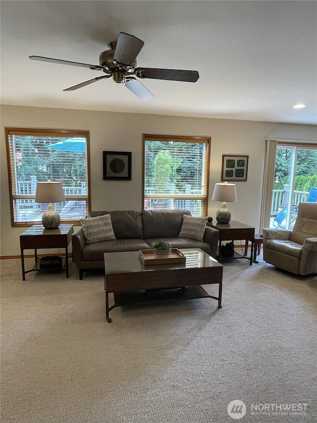 1017 Kelley Ridge Ct, Bellingham, WA 98229 - living room with light carpet and a ceiling fan