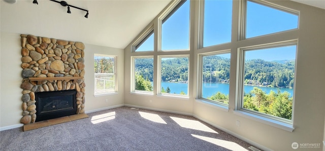 1936 Summit Lake Shore Rd NW, Olympia, WA 98502 - unfurnished sunroom with a water view, plenty of natural light, and lofted ceiling