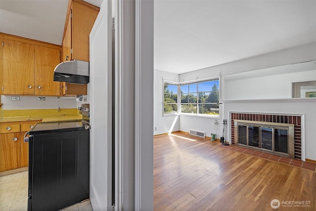 8403 36th Ave SW, Seattle, WA 98126 - unfurnished living room with light wood-style flooring and a fireplace