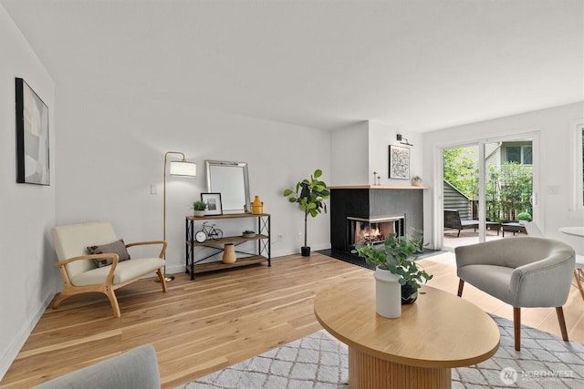 9641 NE 121st Ln, Kirkland, WA 98034 - living area featuring light wood finished floors and a multi sided fireplace