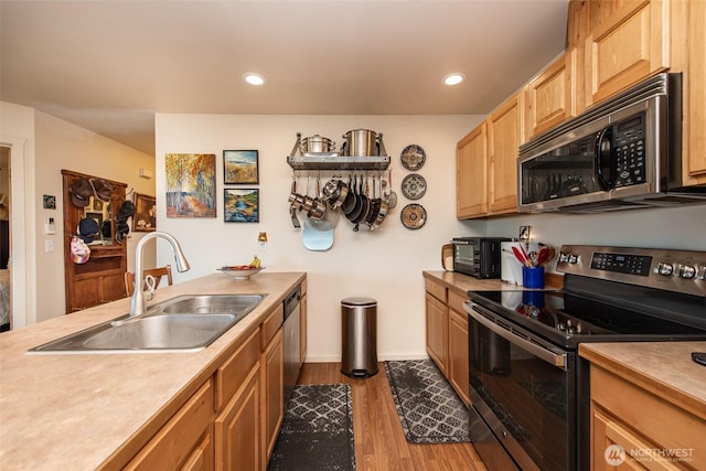 70 Onyx Ln, Sequim, WA 98382 - kitchen with stainless steel appliances, wood finished floors, light countertops, and recessed lighting