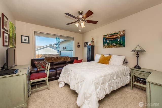70 Onyx Ln, Sequim, WA 98382 - bedroom with light carpet and a ceiling fan