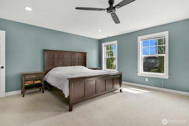 6209 Lincoln Dr, Ferndale, WA 98248 - bedroom with light colored carpet, ceiling fan, and recessed lighting