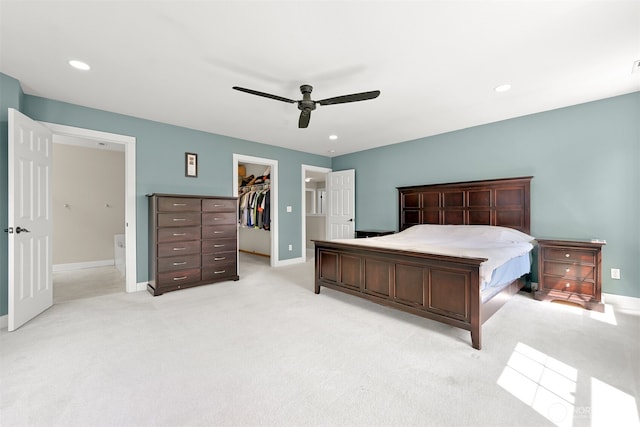 6209 Lincoln Dr, Ferndale, WA 98248 - bedroom featuring a walk in closet, light colored carpet, ceiling fan, and recessed lighting