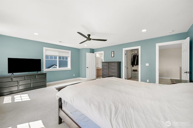 6209 Lincoln Dr, Ferndale, WA 98248 - bedroom with a spacious closet, carpet flooring, recessed lighting, a ceiling fan, and connected bathroom