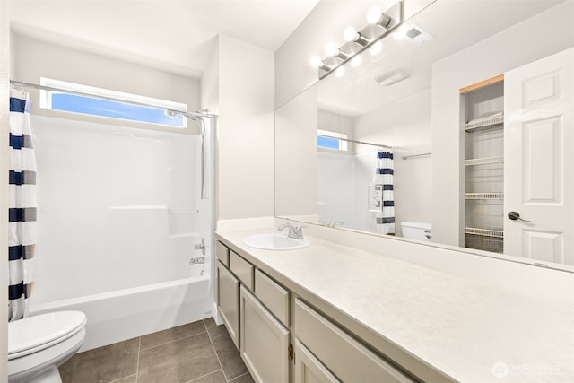 6209 Lincoln Dr, Ferndale, WA 98248 - bathroom featuring vanity, shower / bathtub combination with curtain, and tile patterned floors