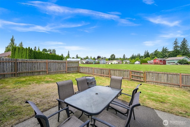 6209 Lincoln Dr, Ferndale, WA 98248 - fenced backyard featuring outdoor dining space and a residential view