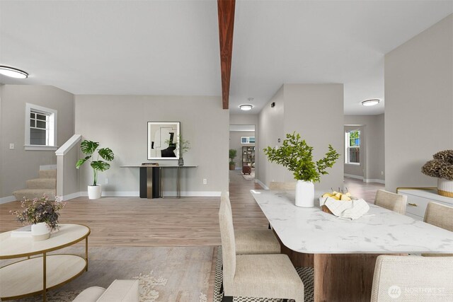 6209 Lincoln Dr, Ferndale, WA 98248 - dining space featuring wood finished floors and stairway
