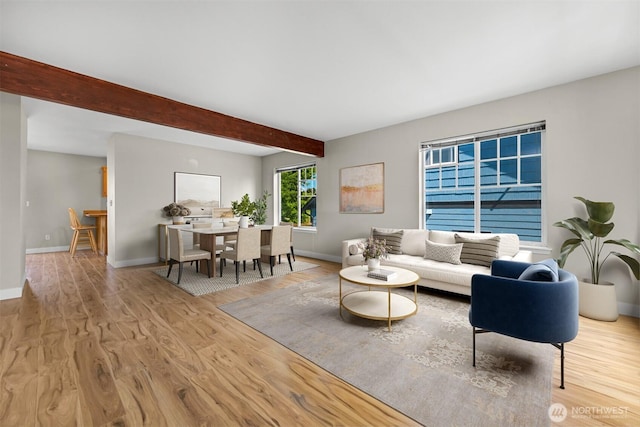 6209 Lincoln Dr, Ferndale, WA 98248 - living room with wood finished floors and beam ceiling