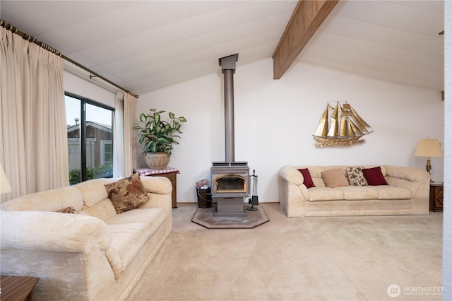 3611 I St NE Unit 10, Auburn, WA 98002 - living room featuring carpet and a wood stove