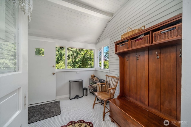1721 N Steele St, Tacoma, WA 98406 - mudroom featuring lofted ceiling, plenty of natural light, and tile patterned floors