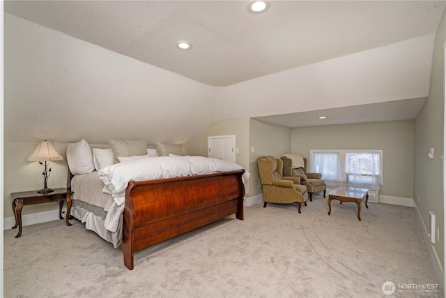 1721 N Steele St, Tacoma, WA 98406 - bedroom featuring light colored carpet, lofted ceiling, and recessed lighting