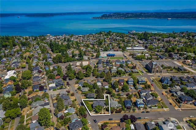 1721 N Steele St, Tacoma, WA 98406 - aerial view of property's location with a nearby body of water, nearby suburban area, and property boundaries highlighted