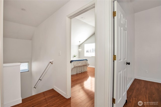 2025 Palisade Blvd, Dupont, WA 98327 - hall with an upstairs landing, lofted ceiling, hardwood / wood-style flooring, and plenty of natural light