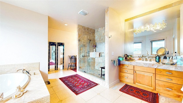 2837 E Lake Sammamish Pkwy NE, Sammamish, WA 98074 - bathroom with a shower stall, a bath, vanity, and tile patterned flooring