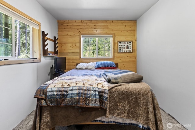 19002 Sorenson Rd SE, Yelm, WA 98597 - bedroom featuring wooden walls and carpet floors