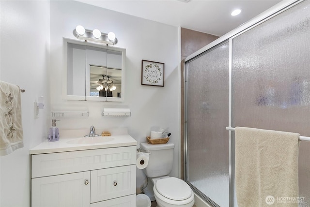 3711 116th St SE, Everett, WA 98208 - bathroom with vanity, a shower stall, and ceiling fan