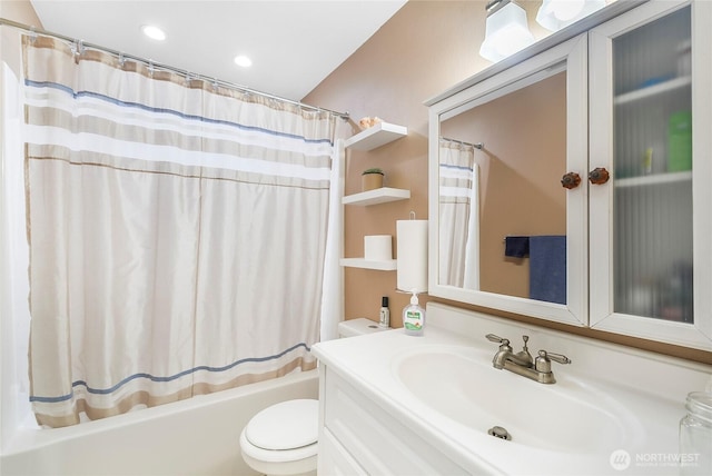 3711 116th St SE, Everett, WA 98208 - bathroom with vanity, shower / bath combination with curtain, and recessed lighting