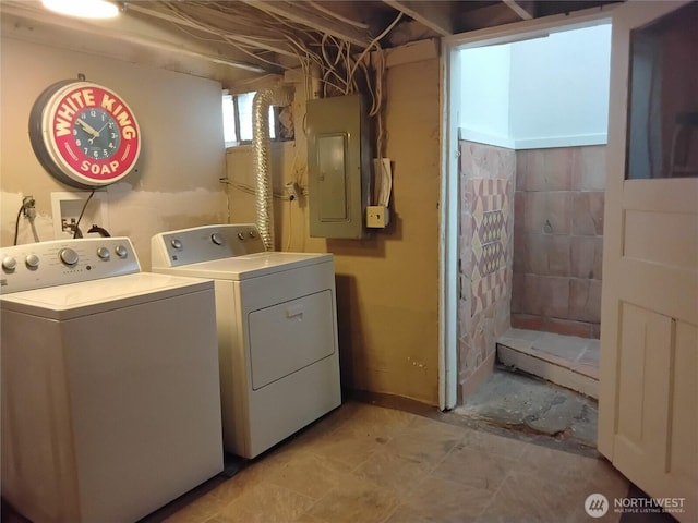 306 Henderson Way E, Tonasket, WA 98855 - laundry area with electric panel and washing machine and dryer