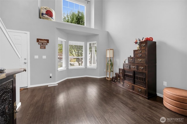 6815 278th St NW, Stanwood, WA 98292 - living area featuring wood finished floors, plenty of natural light, and a high ceiling