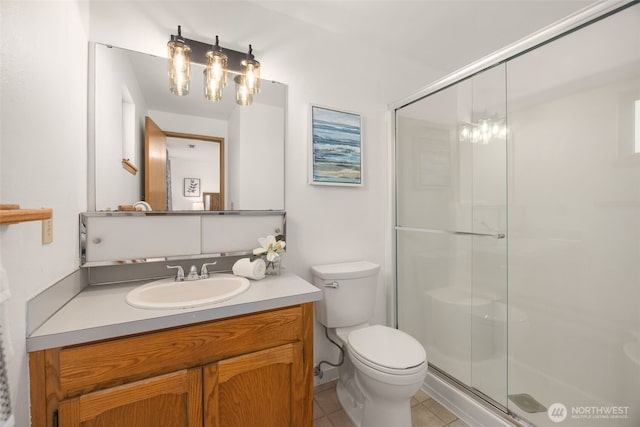 8833 47th Pl W, Mukilteo, WA 98275 - bathroom featuring vanity, a shower stall, and tile patterned floors