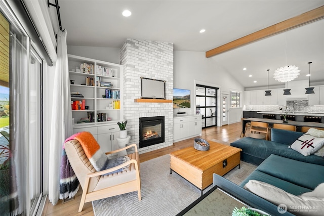 451S Partridge Ln, East Wenatchee, WA 98802 - living room featuring a fireplace, light wood-type flooring, and recessed lighting
