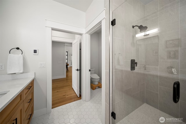 451S Partridge Ln, East Wenatchee, WA 98802 - full bathroom with a shower stall, vanity, and tile patterned floors