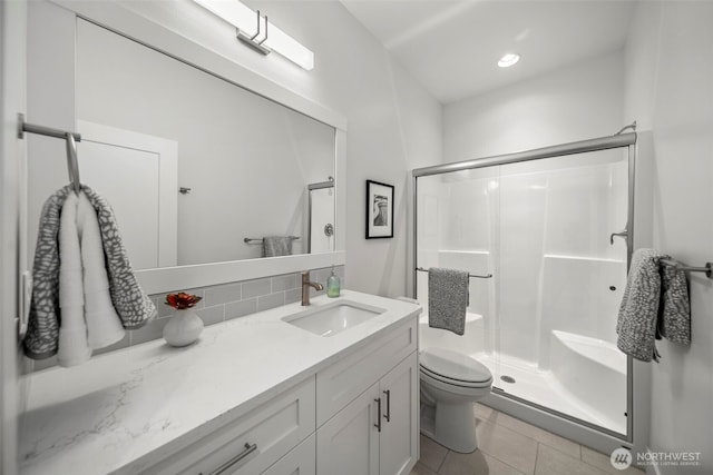 451S Partridge Ln, East Wenatchee, WA 98802 - bathroom featuring vanity, a shower stall, and tile patterned flooring