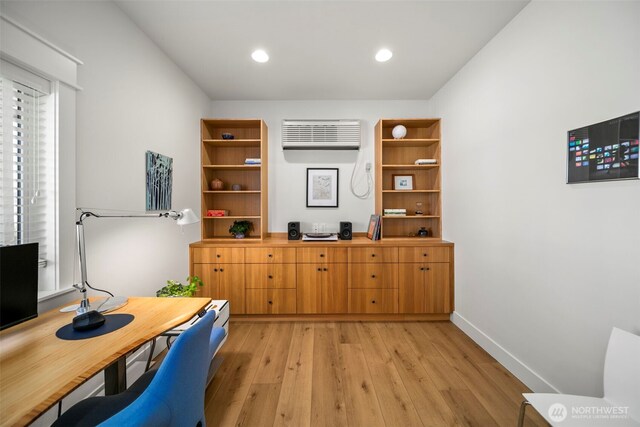 451S Partridge Ln, East Wenatchee, WA 98802 - office area with light wood-type flooring, a wall mounted AC, and recessed lighting