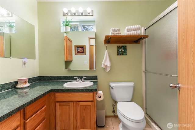 81 E Dunoon Pl, Shelton, WA 98584 - bathroom with a shower stall, vanity, and tile patterned floors