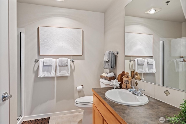 2801 1st Ave Unit 501, Seattle, WA 98121 - bathroom with vanity, a shower with shower door, and tile patterned flooring