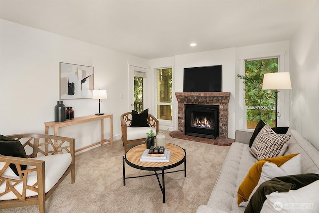 8615 238th St SW Unit B202, Edmonds, WA 98026 - carpeted living room with a fireplace, healthy amount of natural light, and recessed lighting