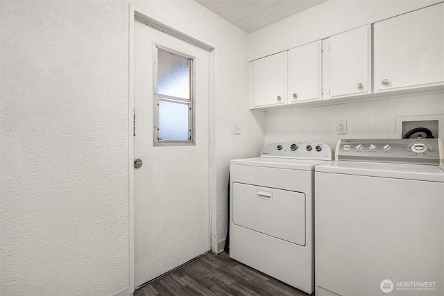 11500 Meridian Ave S Unit 22, Everett, WA 98208 - laundry room with cabinet space, washing machine and clothes dryer, and dark wood-style flooring