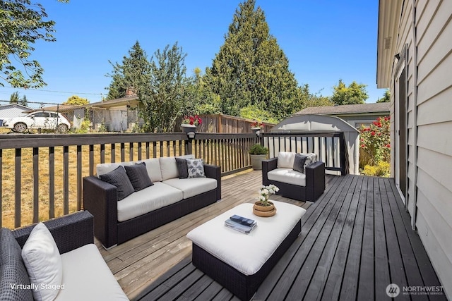 11500 Meridian Ave S Unit 22, Everett, WA 98208 - wooden terrace with an outdoor living space and a fenced backyard