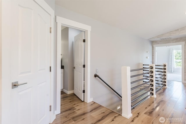 3761 Hannah Ct, Bellingham, WA 98226 - corridor with an upstairs landing, light wood-type flooring, and lofted ceiling